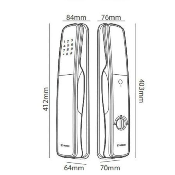 Kích thước khóa cửa điện tử Bosch EL800 EU