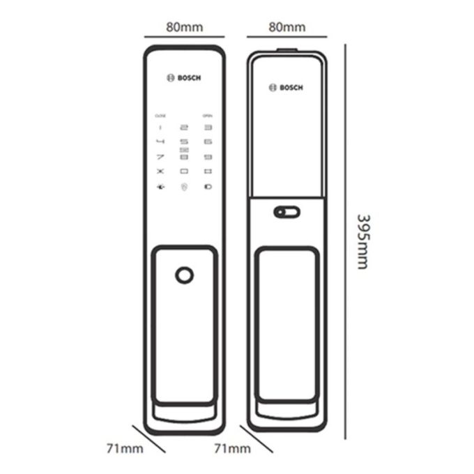 Kích thước khóa cửa điện tử Bosch FU750 EU - APP