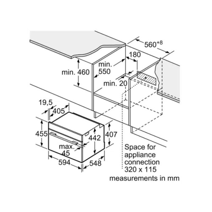 Lò nướng Bosch HBG634BB1 3 kích thước Lò nướng Bosch CSG656RS7