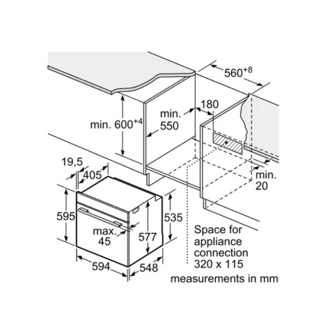 Lò nướng Bosch HBG633BS1B 4 Kích thước Lò nướng Bosch HBG633BS1B