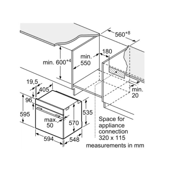 Lò nướng Bosch HBS573BS0B 4 Kích thước Lò nướng Bosch HBS573BS0B
