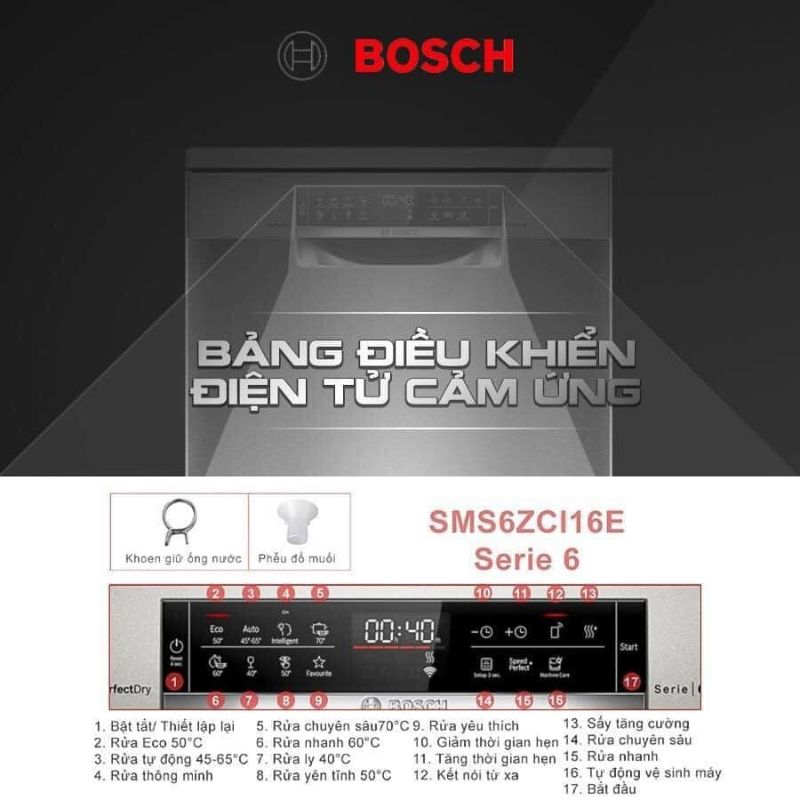 Bảng điều khiển của máy rửa bát độc lập Bosch SMS6ZCI16E serie 6 Bảng điều khiển của máy rửa bát độc lập Bosch SMS6ZCI16E serie 6