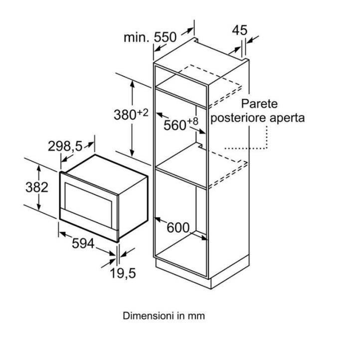 Lò vi sóng âm tủ 21L Bosch BER634GS1 5 Kích thước lò vi sóng âm tủ 21L Bosch BER634GS1