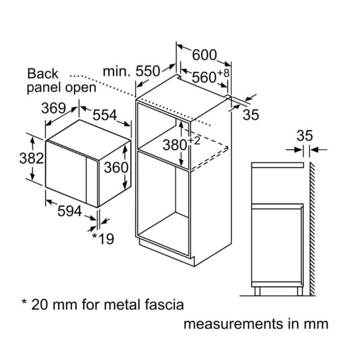Lò vi sóng âm tủ 25L Bosch BFL553MS0 6 Kích thước lò vi sóng âm tủ 25L Bosch BFL553MS0
