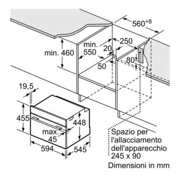 Lò vi sóng âm tủ 36L Bosch CFA634GS1 4 Kích thước lò vi sóng âm tủ 36L Bosch CFA634GS1