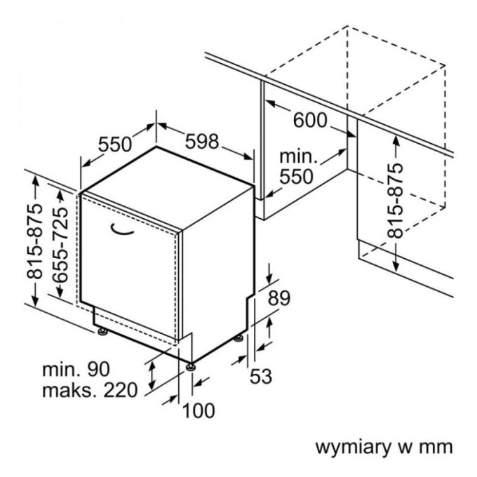 Máy rửa bát âm tủ Bosch SMV8TCX01E serie 8 7 Kích thước máy rửa bát âm tủ Bosch SMV8TCX01E serie 8