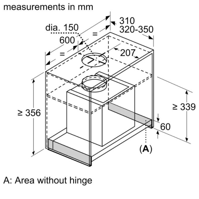 Máy hút mùi âm tủ Bosch DBB66AF50 series 4 4 Kích thước máy hút mùi âm tủ Bosch DBB66AF50 series 4