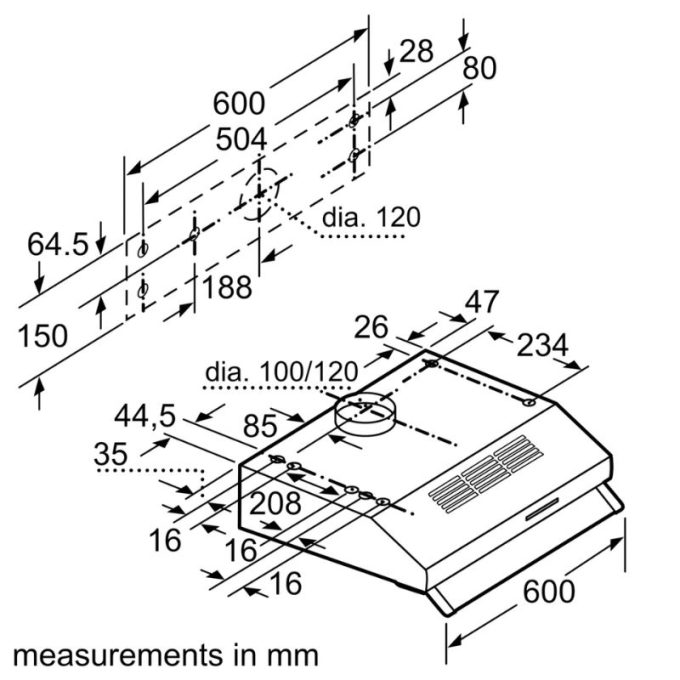Máy hút mùi âm tủ Bosch DUL62FA51 Series 2 4 Kích thước máy hút mùi âm tủ Bosch DUL62FA51 Series 2