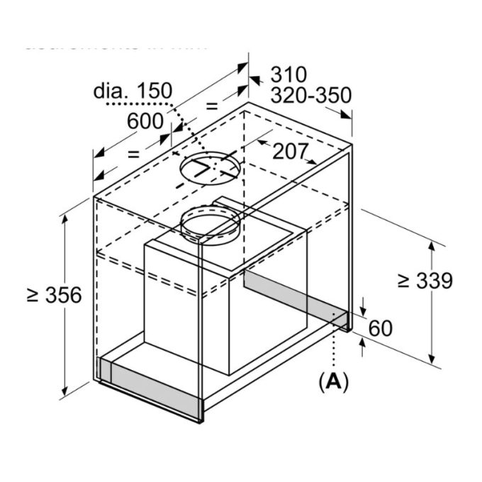 Máy hút mùi Bosch DBB66AF60 3 Kích thước máy hút mùi DBB66AF60