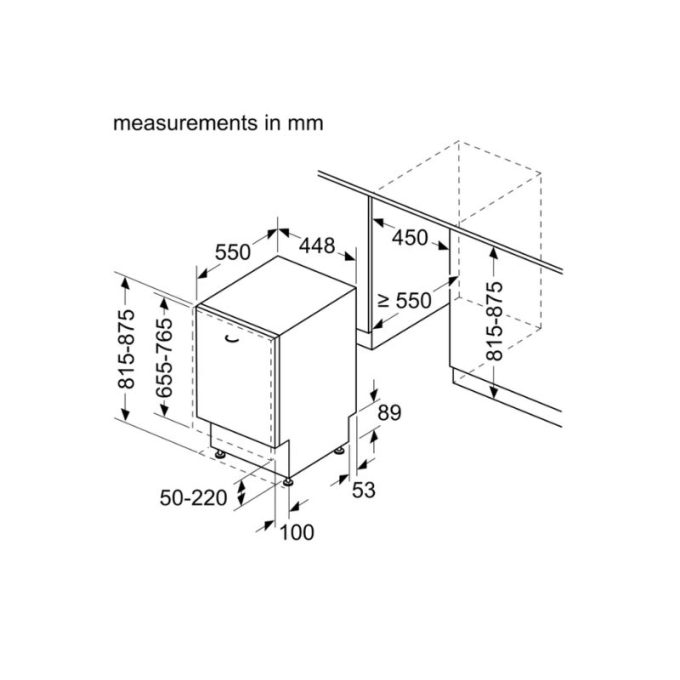 Máy rửa bát âm tủ Bosch SPH4EMX28E Series 4 9 Kích thước lắp đặt máy rửa bát âm tủ Bosch SPH4EMX28E Series 4