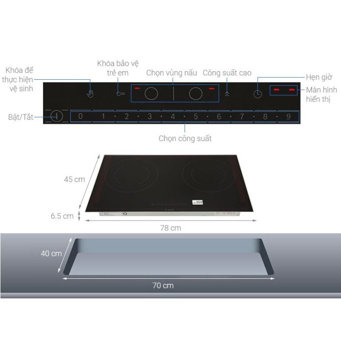 Bếp từ Bosch 2 vùng nấu 3500W PPI82566VN lắp âm 3 Đặc điểm bếp từ Bosch 2 vùng nấu 3500W PPI82566VN lắp âm