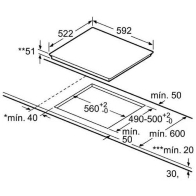 Bếp từ Bosch 3 vùng nấu PUC611BB5E lắp âm 5 Kích thước bếp từ Bosch 3 vùng nấu PUC611BB5E lắp âm