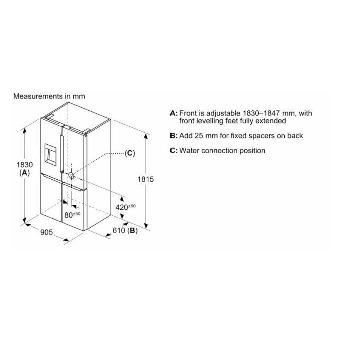 Tủ lạnh 4 cánh 574 lít Bosch KFD96APEA 5 Kích thước tủ lạnh 4 cánh 574 lít Bosch KFD96APEA