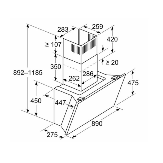 Máy hút mùi áp tường Bosch DWK91LT60 Serie 8 4 kich thuoc may hut mui ap tuong bosch dwk91lt60 serie 8