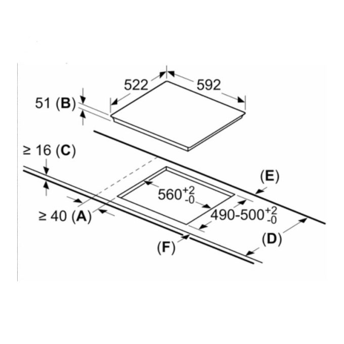 Bếp từ Bosch 3 vùng nấu PIJ631HC1E lắp âm 3 Kích thước bếp từ Bosch 3 vùng nấu PIJ631HC1E lắp âm