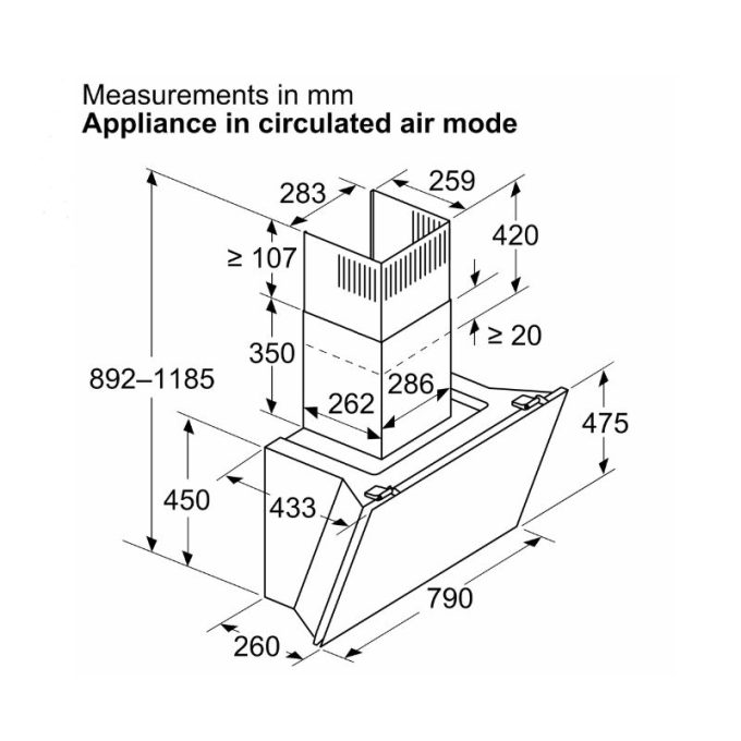 Máy hút mùi áp tường Bosch DWK81AN60 Serie 6 3 Kích thước máy hút mùi áp tường Bosch DWK81AN60 Serie 6