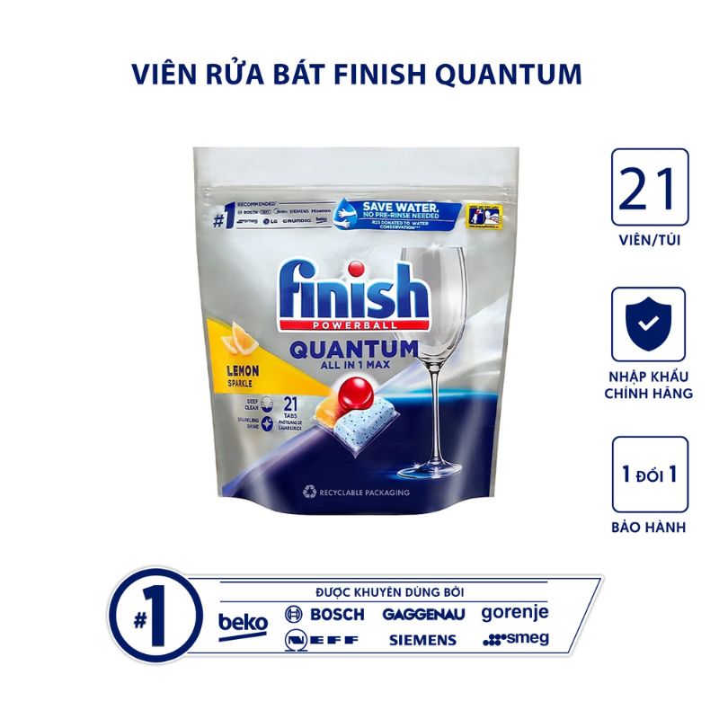 Ảnh viên rửa bát Finish Quantum All In One túi 21 viên Ảnh viên rửa bát Finish Quantum All In One túi 21 viên