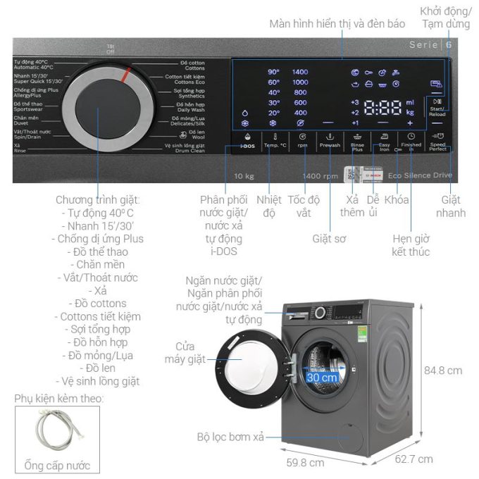 Máy giặt Bosch 10kg WGG254A0VN cửa trước 6 dac diem may giat bosch 10kg wgg254a0vn cua truoc