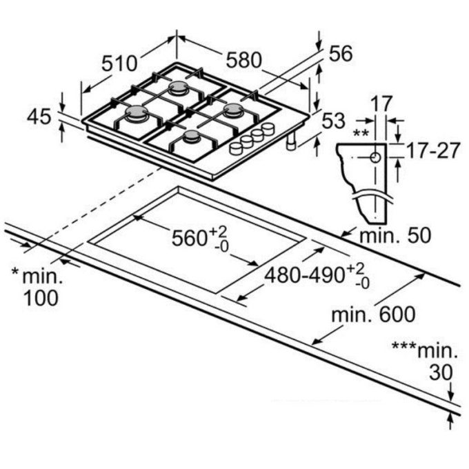 Bếp gas Bosch PBH6B5B60 4 kich thuoc lap dat bep gas bosch pbh6b5b60