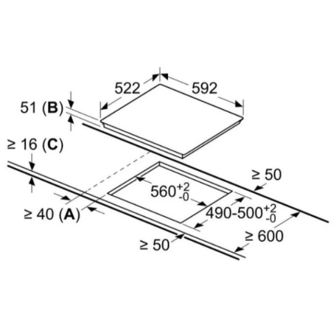 Bếp từ Bosch PIJ611BB5E 5 kich thuoc lap dat bep tu bosch pij611bb5e