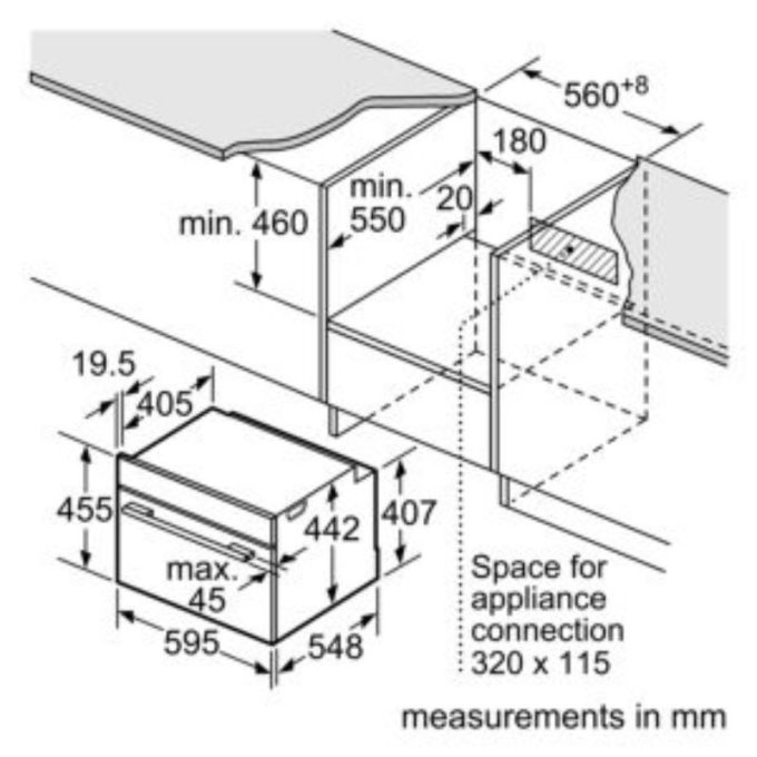 Lò hấp âm tủ Bosch CDG634BB1 3 kich thuoc lap dat lo hap am tu bosch cdg634bb1