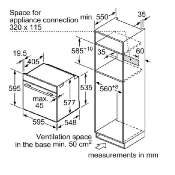 Lò nướng kết hợp vi sóng, hấp Bosch HNG6764S6 Serie 8 3 kich thuoc lap dat lo nuong ket hop vi song hap bosch hng6764s6 serie 8