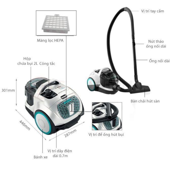 kich thuoc may hut bui dang hop bosch bgs21whyg