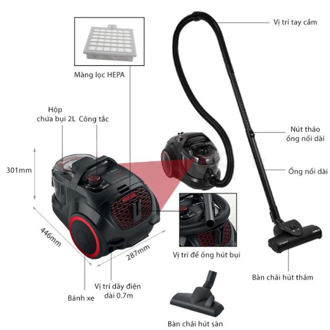 kich thuoc may hut bui dang hop bosch bgs21wpow