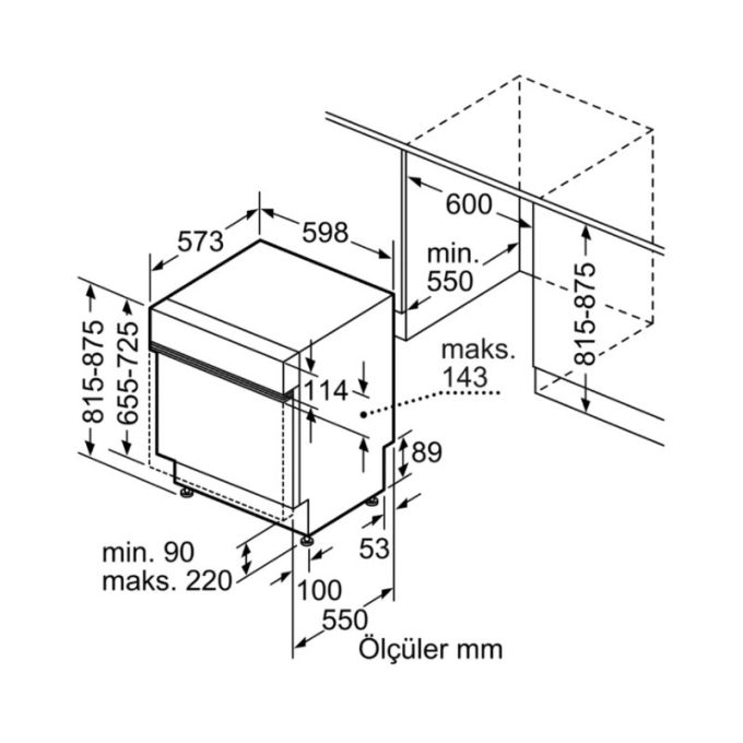 Máy rửa bát âm tủ Bosch SMI8ZDS81T 5 Kích thước máy rửa bát âm tủ Bosch SMI8ZDS81T