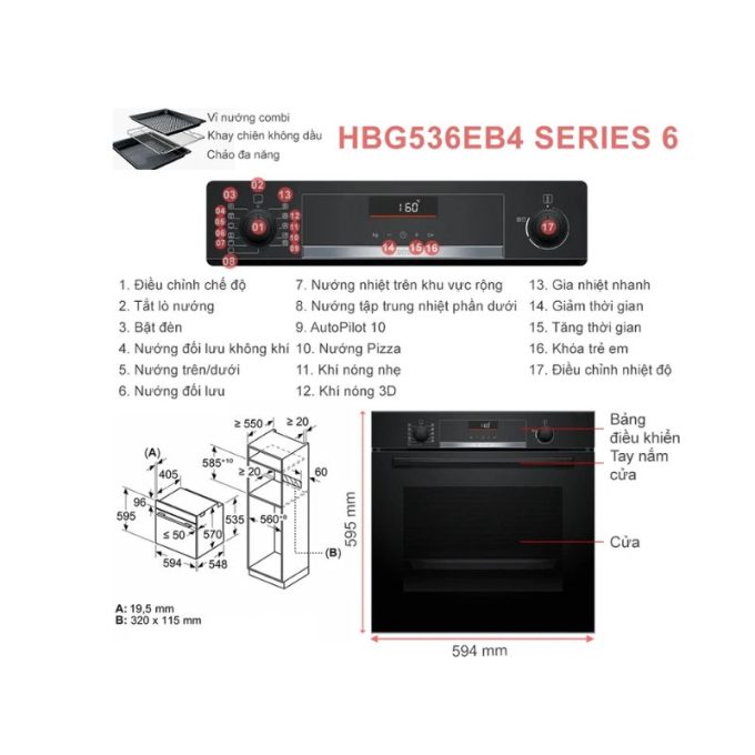Kích thước lò nướng Bosch HBG536EB4