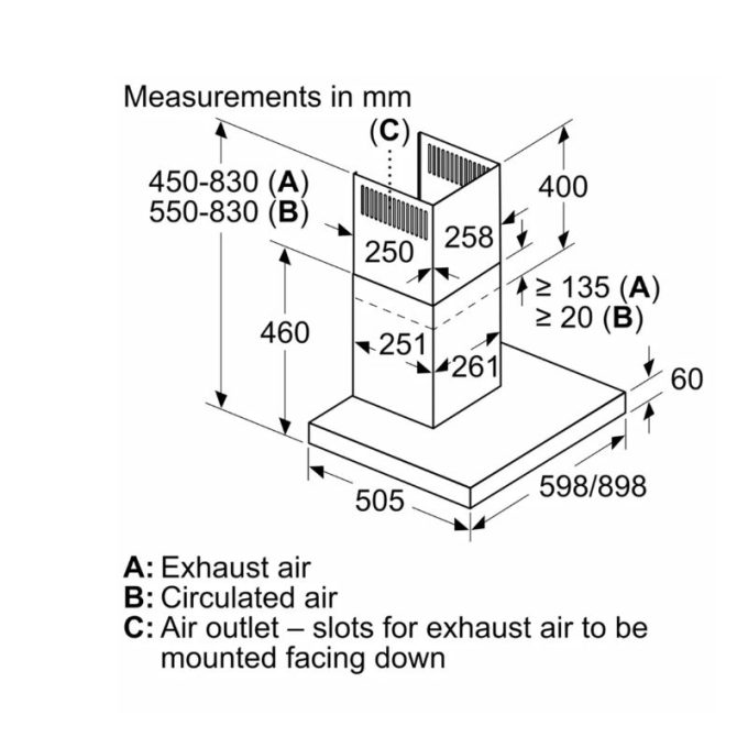 Kích thước máy hút mùi Bosch DWB97BK61T